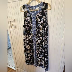 J. Jill Mixed Print Heirloom Daisies Center Pleat Large Dress
